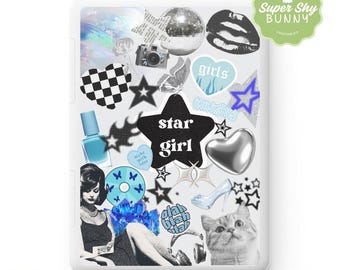 Blue Y2K StarGirl Kindle Insert | Disco Sticker Collage for Paperwhite, Colorsoft & Scribe