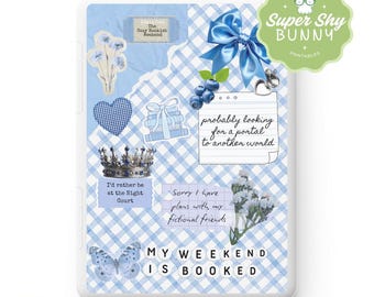 Blue Gingham Kindle Insert | My Weekend Is Booked Sticker Collage for Paperwhite, Colorsoft & Scribe