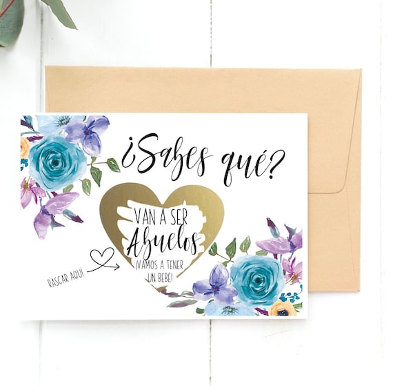 Scratch Off Card Pregnancy Reveal to Parents New Grandparents grandparents to be card Spanish Pregnancy announcement Abuelos Card
