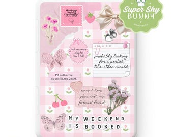 Cottagecore Kindle Insert | Pink Gingham Sticker Collage for Paperwhite, Basic & Scribe