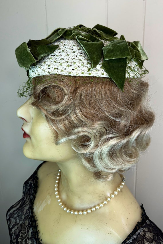 Vintage Velvet Bow Hat Vintage Green Bow Hat with… - image 8