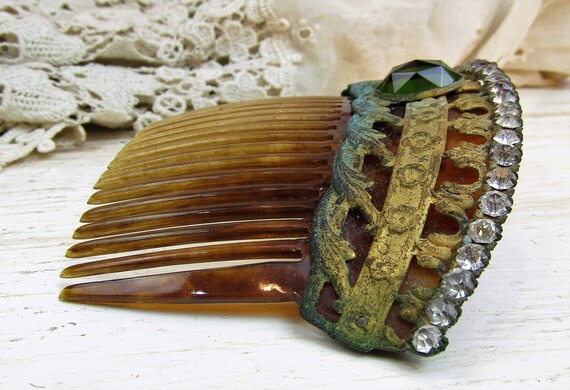 Edwardian Hair Slide Antique Jeweled Art Nouveau … - image 9