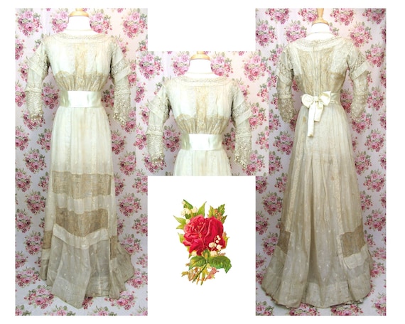 Edwardian Lace Gown Size Small Antique Edwardian W