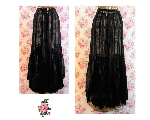 Antique Edwardian Walking Skirt Black Wool Mesh 20
