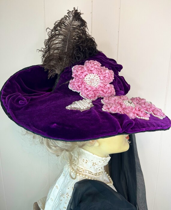 Antique Edwardian Velvet Hat Stunning Royal Purple Ve… - Gem