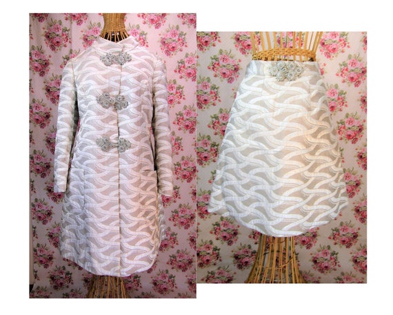 1960s Kiki Hart Silver Lame Suit 60s Swing Coat an