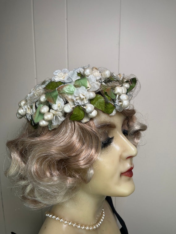 Vintage 1950's Floral Hat Vintage Millinery Pillb… - image 4