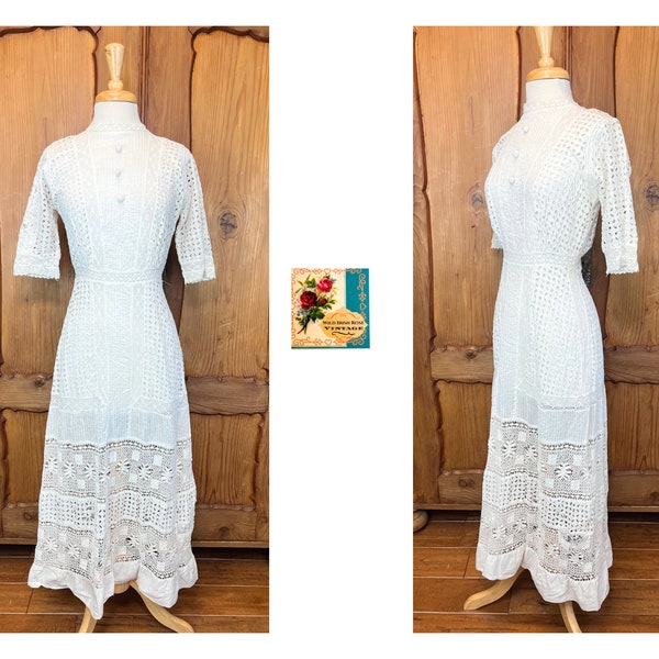 Edwardian White Dress Edwardian Eyelet Dress 1910’s Tea Party Dress