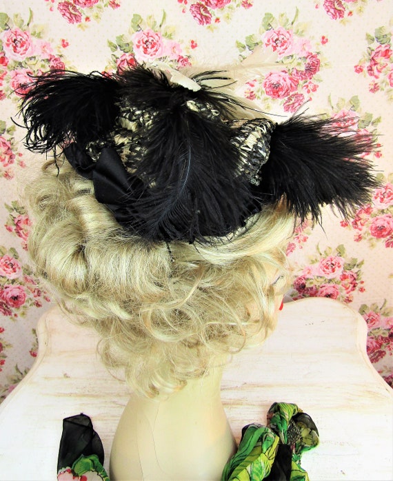 Victorian Bonnet Feathered Bonnet Antique 1890's … - image 4