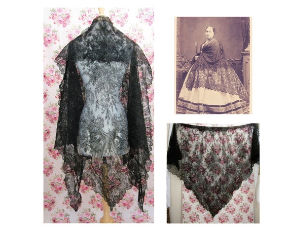 Antique Black Lace Shawl Antique Victorian Lace Sh