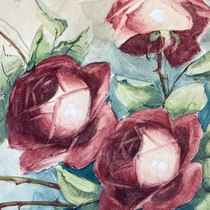 Vintage Watercolor Painting of Roses by Woodrow on Board 29 wide image 2