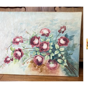 Vintage Watercolor Painting of Roses by Woodrow on Board 29 wide image 1