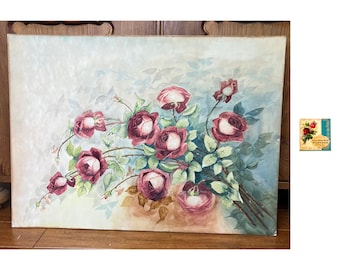 Vintage Watercolor Painting of Roses by Woodrow on Board 29” wide
