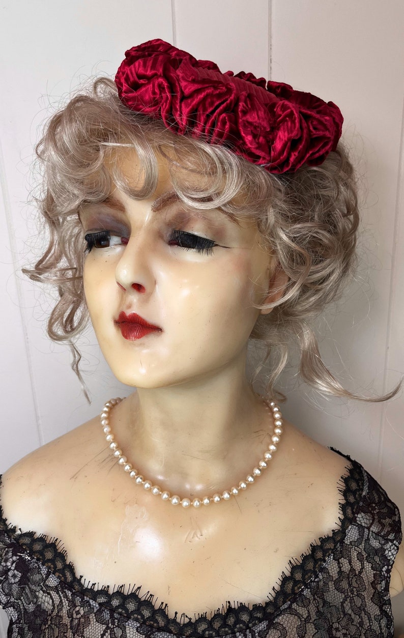 Vintage Velvet Fascinator 1950's Crimson Velvet Hat Etsy