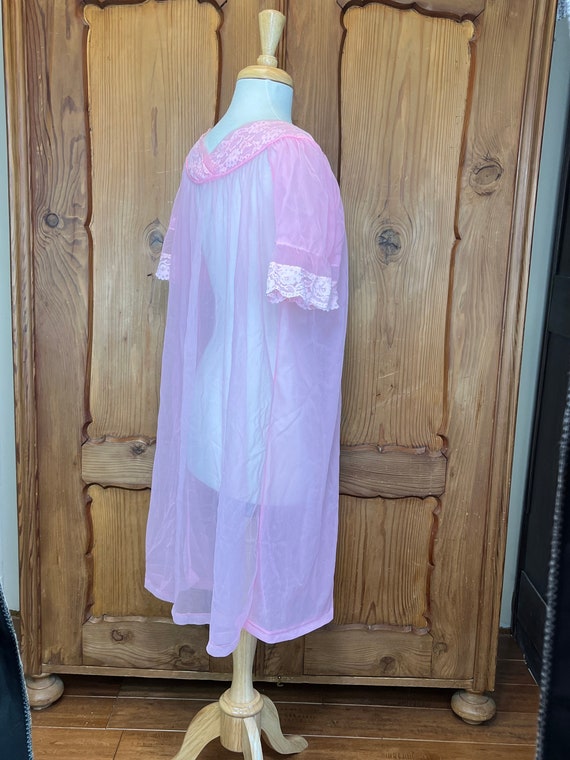 Vintage Sheer Pink Peignoir Midcentury Bubblegum … - image 4