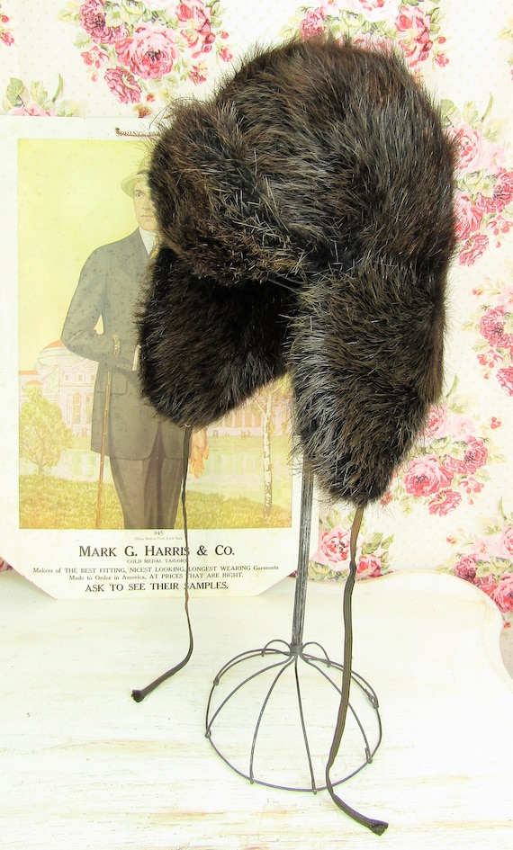 Antique Fur Hat Size Small Antique Trapper Hat Vi… - image 2