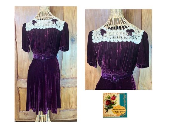 Vintage Velvet Dress 30’s 40’s Day Dress Vintage … - image 1