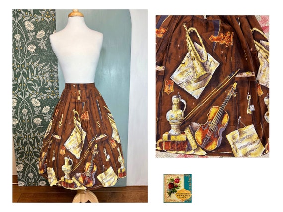 Vintage 1950’s Skirt 1950’s Novelty Print Full Sw… - image 1