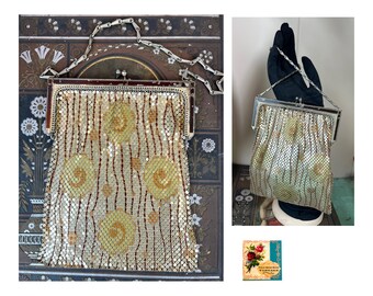 Antique 1920’s Whiting & Davis Mesh Bag Vintage Gold Alumesh Evening Bag Art Deco Mesh Handbag