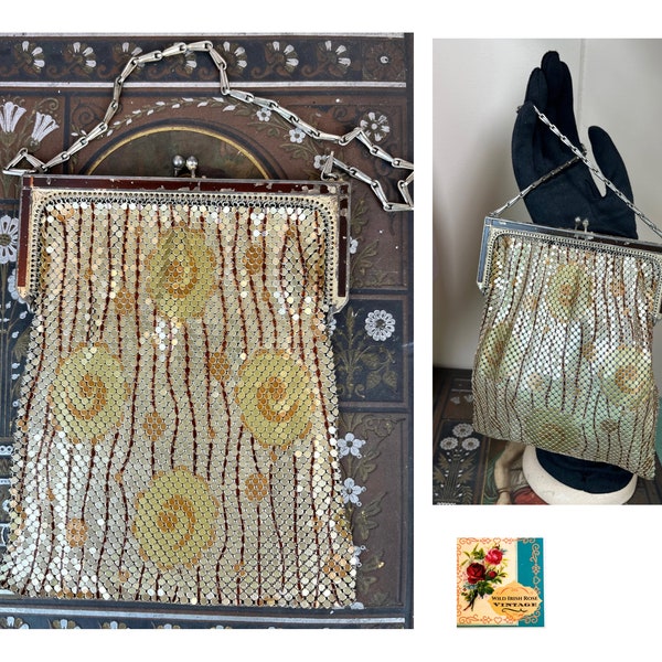 Antique 1920’s Whiting & Davis Mesh Bag Vintage Gold Alumesh Evening Bag Art Deco Mesh Handbag