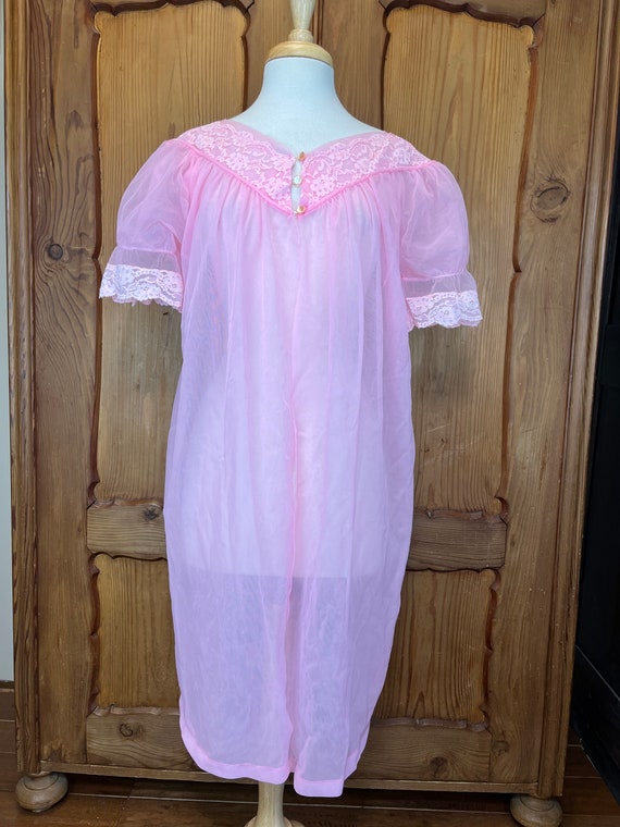 Vintage Sheer Pink Peignoir Midcentury Bubblegum … - image 9