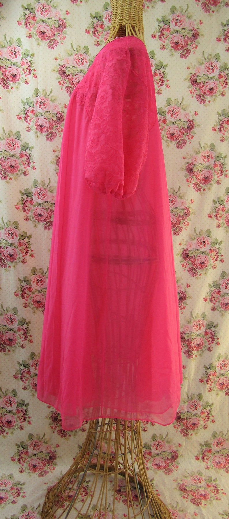 Vintage Negligee Sheer Peignoir Sheer Pink Peignoir Vintage Housecoat Sheer Robe Size Small Vanity Fair