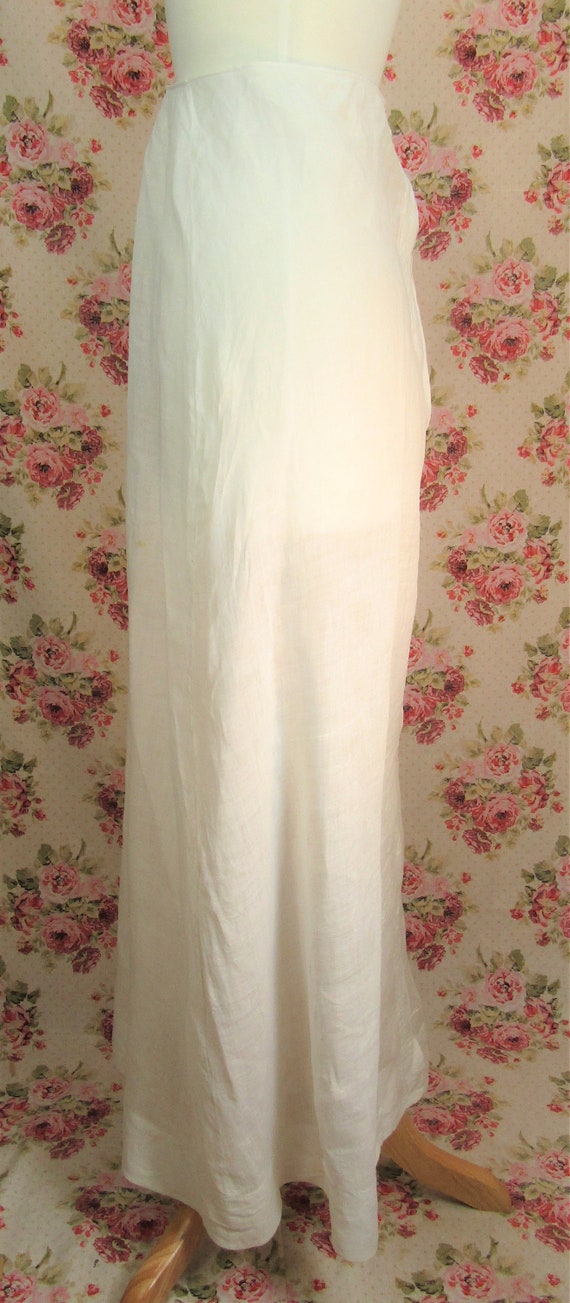 Antique Edwardian Skirt 1910's White Linen Maxi S… - image 7