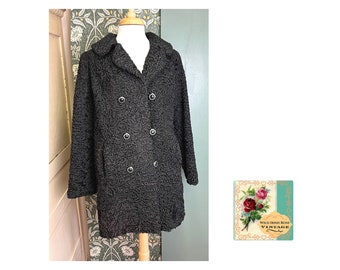 Vintage Ladies Coat Persian Lamb’s Wool Coat Vintage Ladies Black Curly Lamb Coat by Ganz