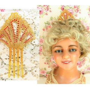 Art Nouveau Hair Comb Large Edwardian Jeweled Hair Comb Ornate Gilded Age Celluloid Hair Comb