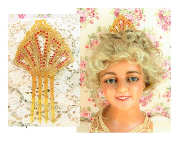 Art Nouveau Hair Comb Large Edwardian Jeweled Hai… - image 1