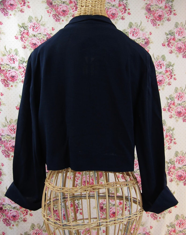 1940s Blazer Size 10 US Vintage 40s Jacket Navy Blue with Rhinestones