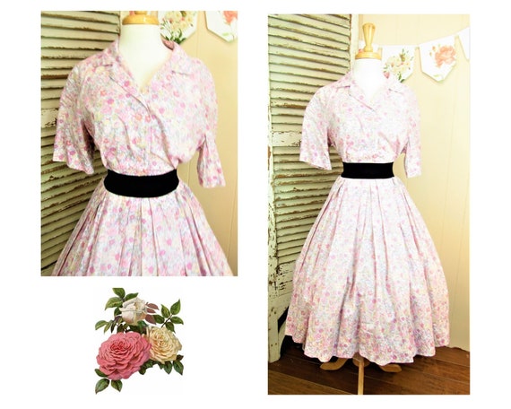 Vintage 1960s Shirtdress Vintage Floral Print Shi… - image 1