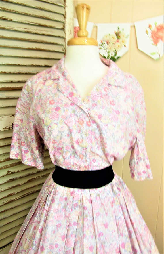 Vintage 1960s Shirtdress Vintage Floral Print Shi… - image 3