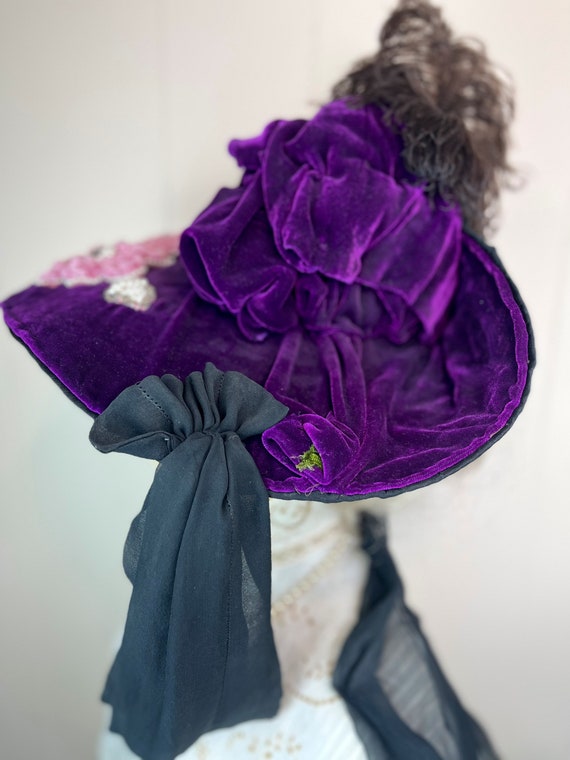 Antique Edwardian Velvet Hat Stunning Royal Purple Ve… - Gem