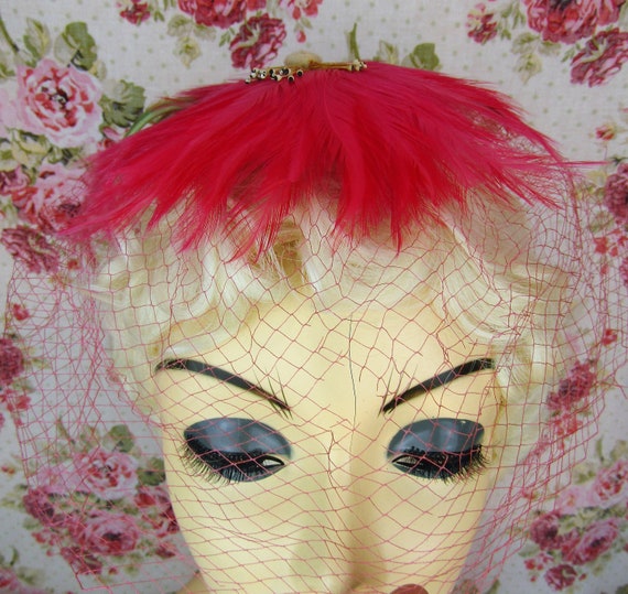 Vintage Feathered Hat Pink Feathered Hairpiece Vi… - image 3