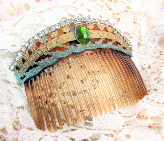Edwardian Hair Slide Antique Jeweled Art Nouveau … - image 4