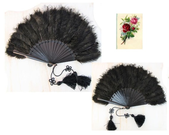 Antique Ostrich Feather Fan 14" Long Victorian Fea