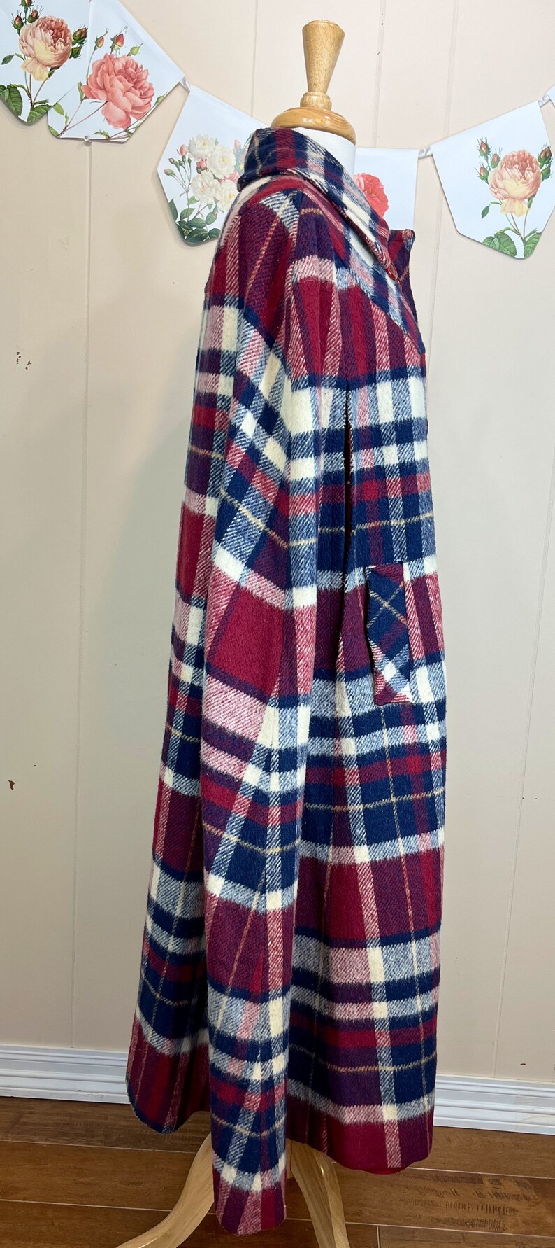 Vintage Plaid Wool Cape Women's Plaid Wool Cape Plaid Wool Cloak image 7