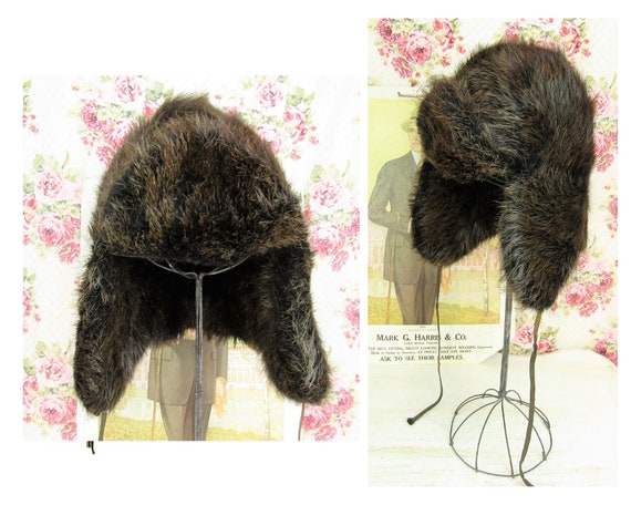 Antique Fur Hat Size Small Antique Trapper Hat Vi… - image 1