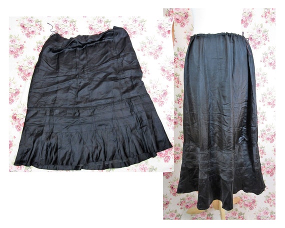Antique Late Edwardian Black Silky Petticoat Size