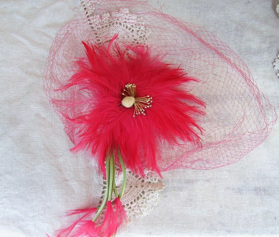 Vintage Feathered Hat Pink Feathered Hairpiece Vi… - image 9