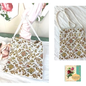 Vintage Seed Pearl Tapestry Crossbody Handbag Vintage Walborg Beaded Rose Purse