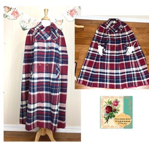 Vintage Plaid Wool Cape Women's Plaid Wool Cape Plaid Wool Cloak