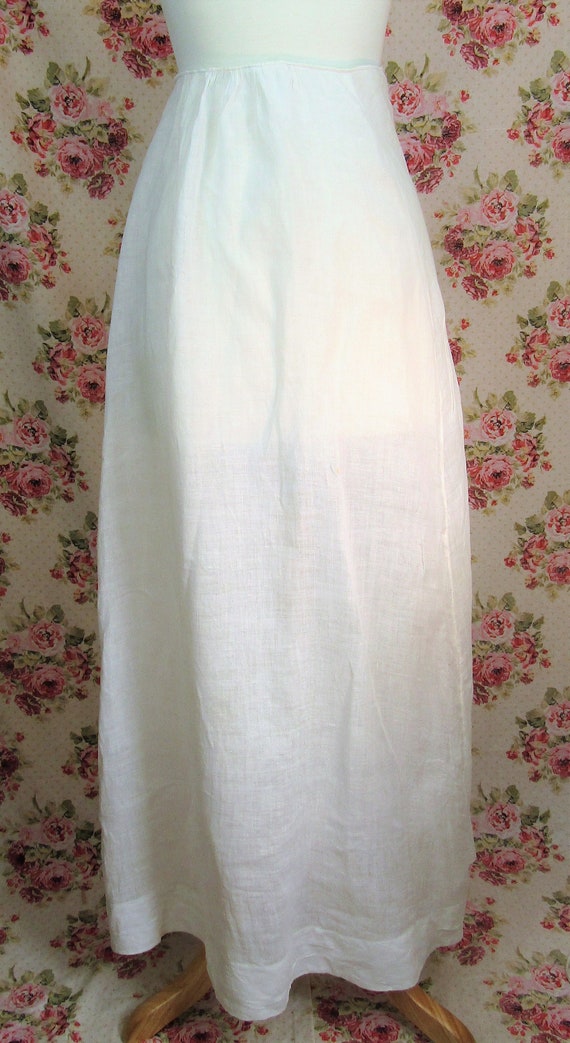 Antique Edwardian Skirt 1910's White Linen Maxi S… - image 4