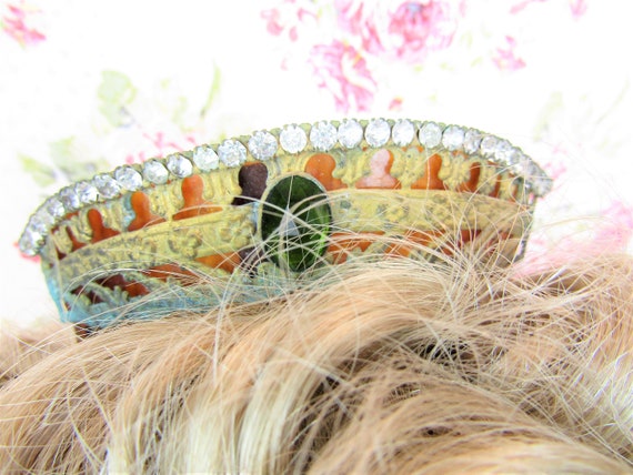 Edwardian Hair Slide Antique Jeweled Art Nouveau … - image 3