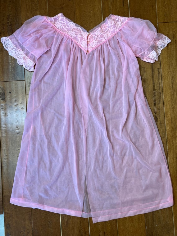 Vintage Sheer Pink Peignoir Midcentury Bubblegum … - image 6