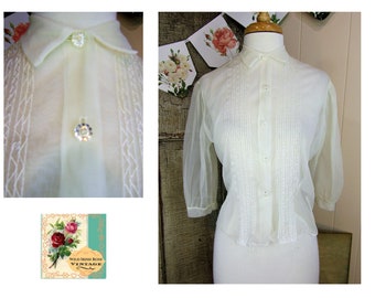 Vintage 1930's Blouse Size Medium Vintage Sheer Rayon Blouse Vintage Sheer Blouse Vintage 1940's Sheer Blouse