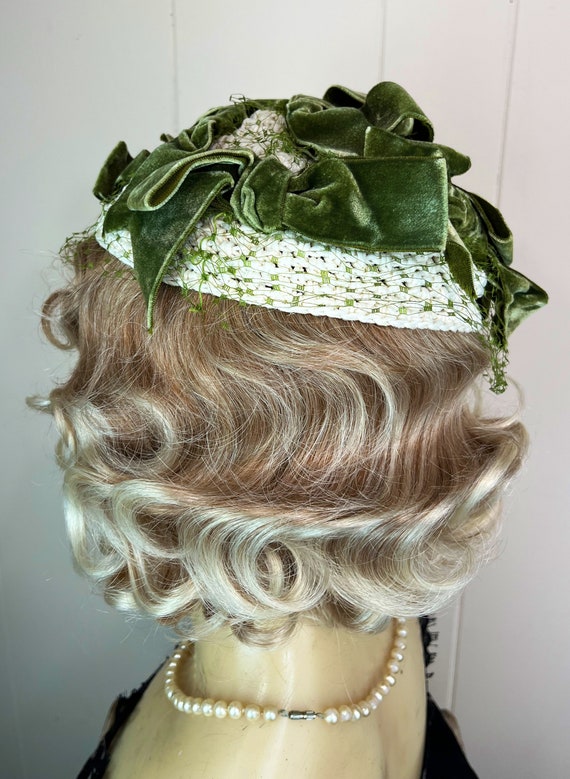 Vintage Velvet Bow Hat Vintage Green Bow Hat with… - image 7