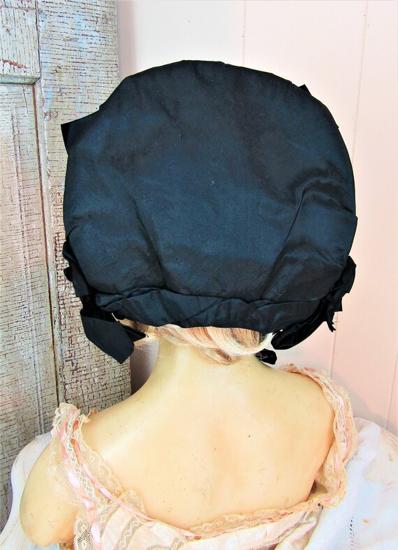 Antique Victorian Bonnet 19th Century Satin Bonne… - image 8