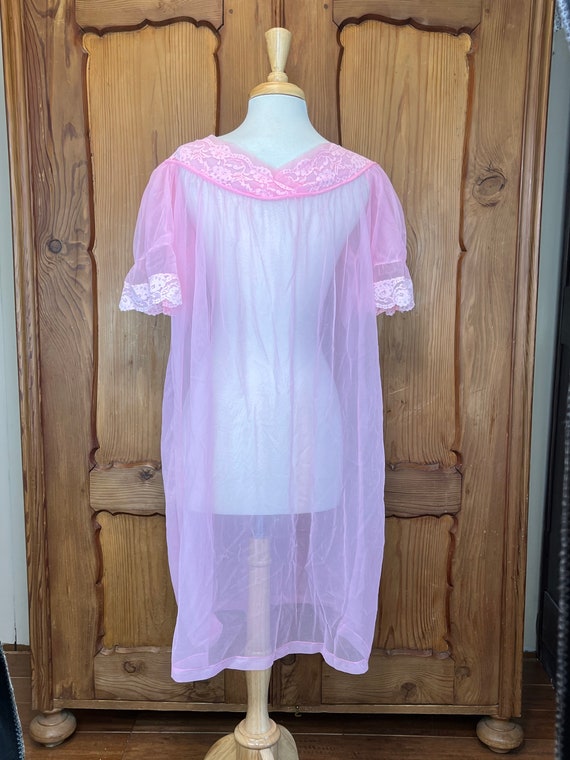 Vintage Sheer Pink Peignoir Midcentury Bubblegum … - image 3